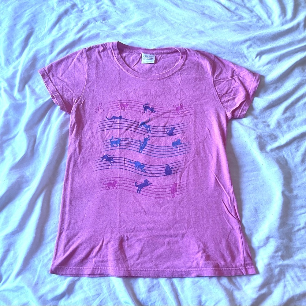 Pink Cats Musical Note T-Shirt
